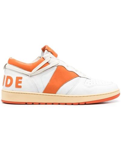 Rhude Logo-patch Leather Sneakers - Orange