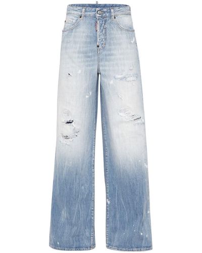 DSquared² Distressed Wide-Leg Jeans - Blue