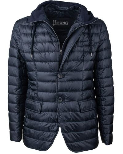 Herno Ultralight Blazer Down Jacket With Fleece Hood And Removable Front - Blue