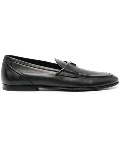 Dolce & Gabbana Leather Loafers With Logo Plaque - Black