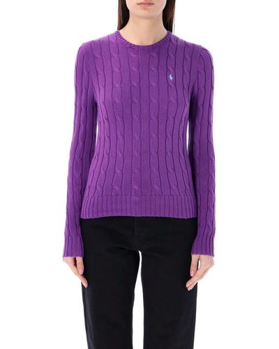Polo Ralph Lauren Cable-Knit Cotton Crewneck Jumper - Purple