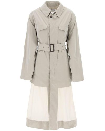 Maison Margiela Reversible Trench Coat With Déco - Natural