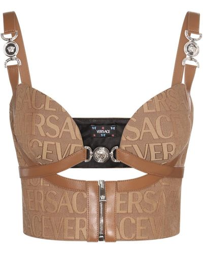 Versace Brown Cotton And Leather Top