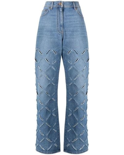 Versace Laser Cutting Denim Jeans - Blue