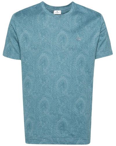 Etro Cotton T-Shirt With Logo Embroidery - Blue
