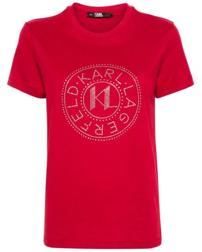 Karl Lagerfeld Rhinestone-logo T-shirt - Red