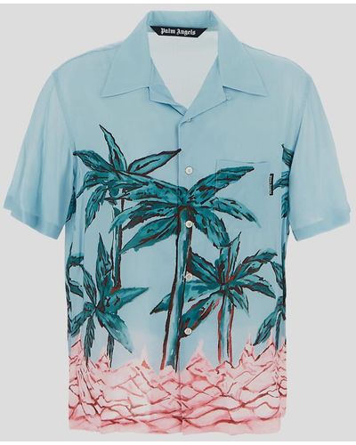 Palm Angels Row Bowling Shirt - Blue