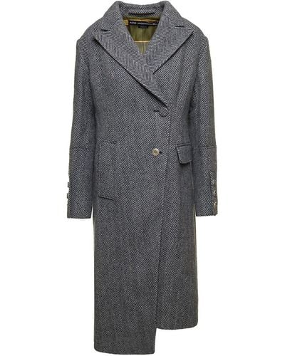 ANDERSSON BELL 'enya' Gray Asymmetric Double-breasted Coat With Herringbone Pattern In Wool Woman