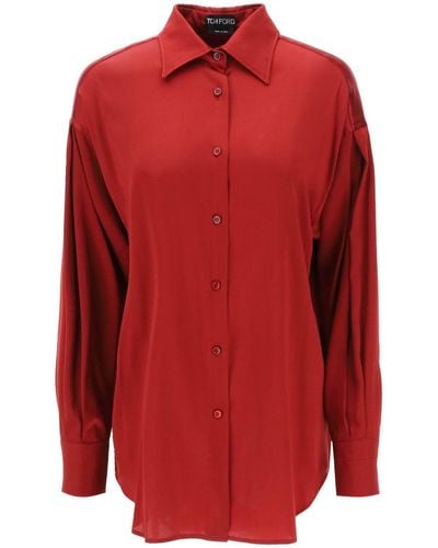 Tom Ford Stretch Silk Satin Shirt - Red