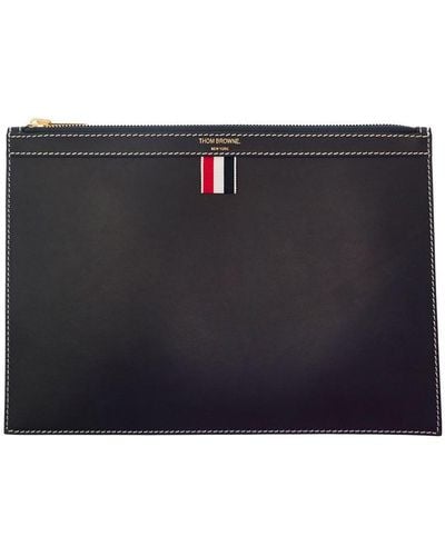 Thom Browne Black Clutch With Logo Detail In Leather Man