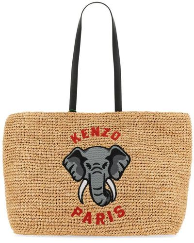 KENZO Raffia Elephant Bag - Natural