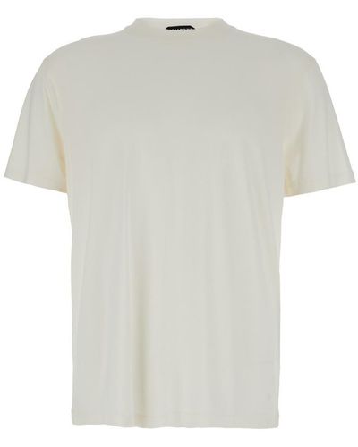 Tom Ford Crewneck T-Shirt With Tf Embroidery - White