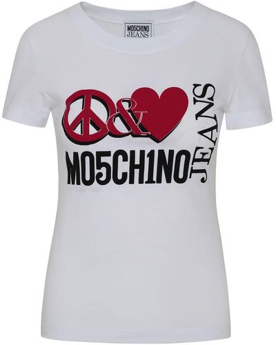 Moschino Jeans White Cotton T-shirt - Grey