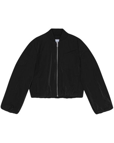 Ganni Bomber Jacket With Low Shoulder Sleeves In Recycled Fabric - Black