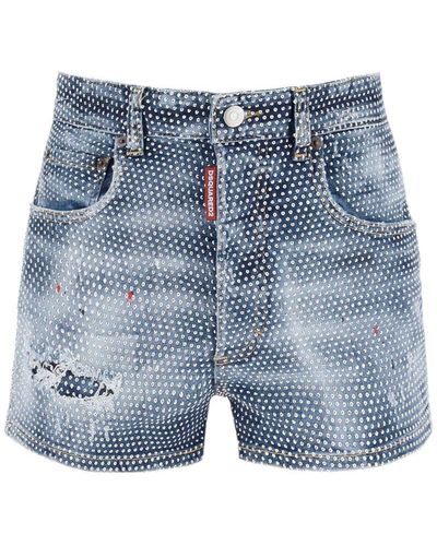 DSquared² Hollywood Wash Hot Pant Shorts - Blue