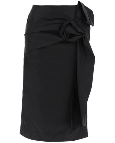Simone Rocha Pencil Skirt With Floral Applique - Black