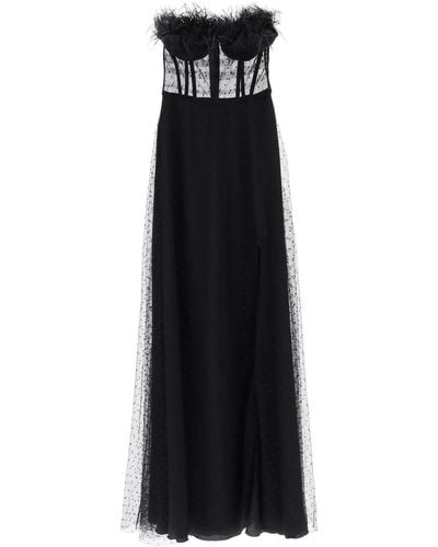 19:13 Dresscode 1913 Dresscode Long Bustier Dress With Feather Trim - Black
