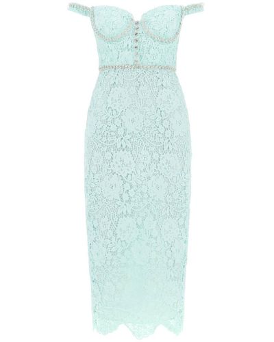 Self-Portrait Self Portrait Midi Dress In Floral Lace With Crystals - Green