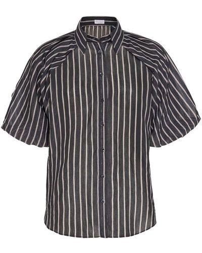 Brunello Cucinelli Cotton-silk Striped Shirt - Black