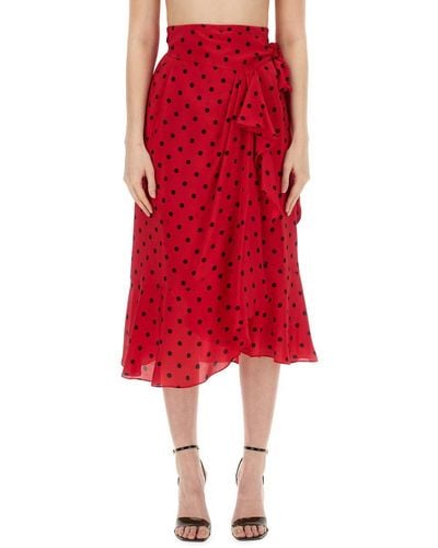 Moschino Taffeta Allover Polka Dots Skirt - Red