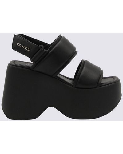 Vic Matié Leather Travel Sandals - Black