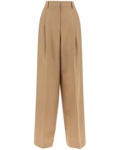 Burberry 'madge' Wool Trousers With Darts - Natural