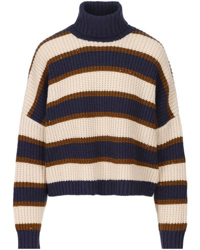 Brunello Cucinelli Striped Turtleneck Knitted Jumper - Blue