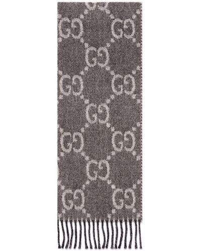 Gucci GG Jacquard Pattern Knit Scarf - Grey