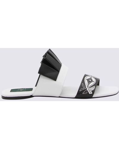 Emilio Pucci Black And White Leather Goccia Applique' Flat Sandals - Metallic