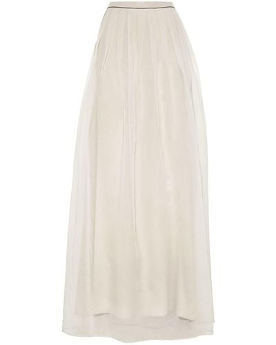 Brunello Cucinelli Silk Maxi Pleated Skirt - White