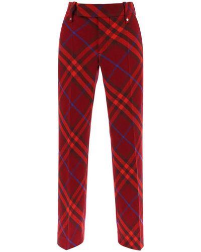 Burberry Checked Straight-leg Mid-rise Wool Pants - Red