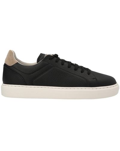 Brunello Cucinelli Suede-trimmed Full-grain Leather Sneakers - Black