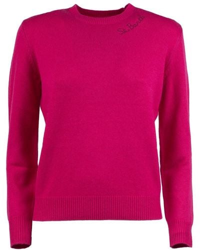 Saint Barth Fuchsia Crewneck Sweater With St - Pink