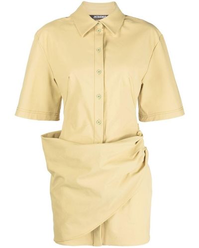 Jacquemus La Robe Camisa Drape Detail Mini Shirtdress - Yellow