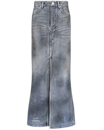 Balenciaga Usured Effect Denim Skirt - Gray