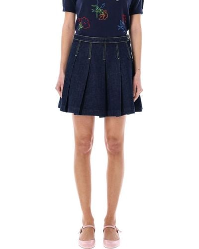 KENZO Pleated Mini Denim Skirt - Blue
