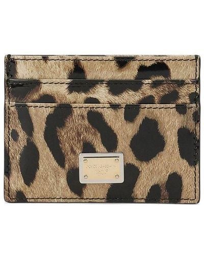 Dolce & Gabbana Leopard Print Leather Card Holder - Brown