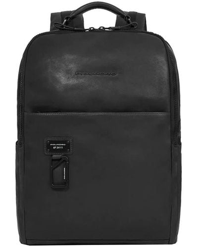 Piquadro Leather Backpack With Laptop Holder 15.6" Bags - Black