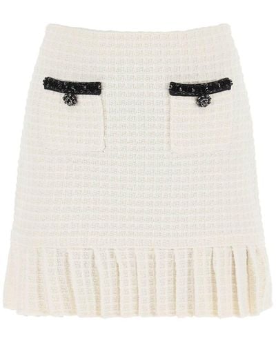 Self-Portrait Self Portrait Knitted Mini Skirt With Sequins - White