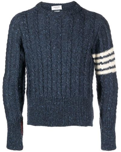 Thom Browne Twist Cable-knit Crew Neck Sweater - Blue