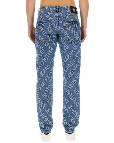 Versace Jeans Couture Logo-printed Straight-leg Low-rise Jeans - Blue