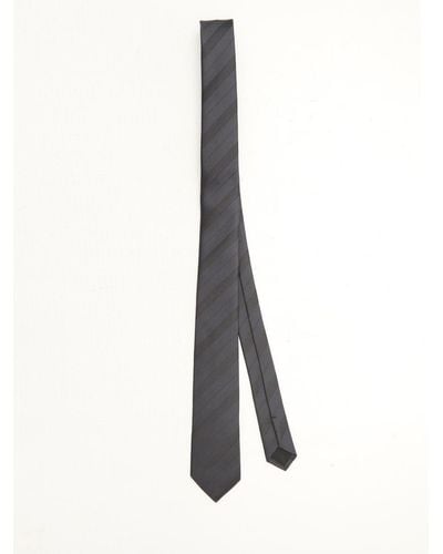 Saint Laurent Striped Tie In Silk - White
