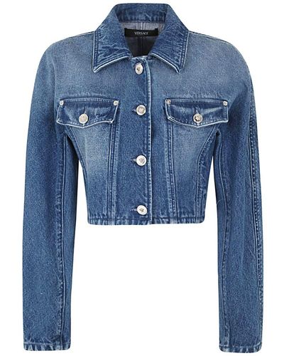 Versace Stone Wash Denim Jacket Fabric With Special Compund Clothing - Blue