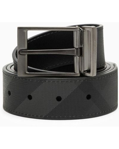 Burberry Smoke Black/graphite Vintage Check Belt In Reversible Coated Canvas