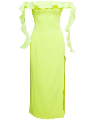 David Koma Long Off-Shoulder Dress With Ruches Detail - Green