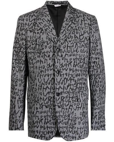 Comme des Garçons Graphic Print Prince Of Wales Wool Blend Jacket - Gray