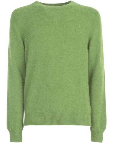 Original Vintage Style Alpaca Polyamide Sweater Crew Neck Clothing - Green