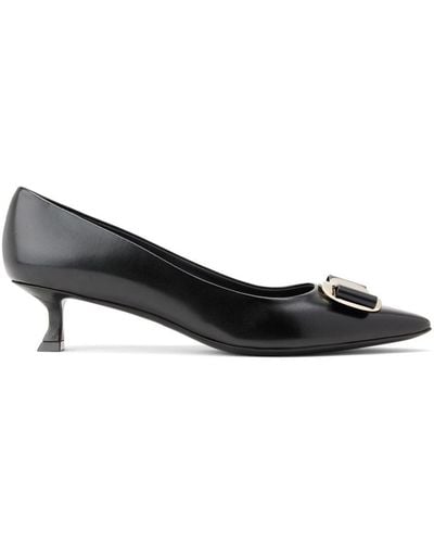 Ferragamo New Vara Plate Leather Court Shoes - Black