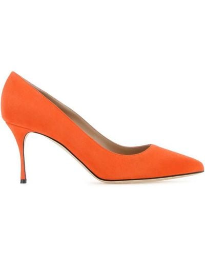 Sergio Rossi Orange Suede Godiva Court Shoes - Red