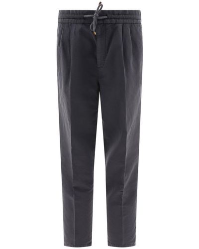 Brunello Cucinelli Pants With Drawstring And Double Pleats - Blue